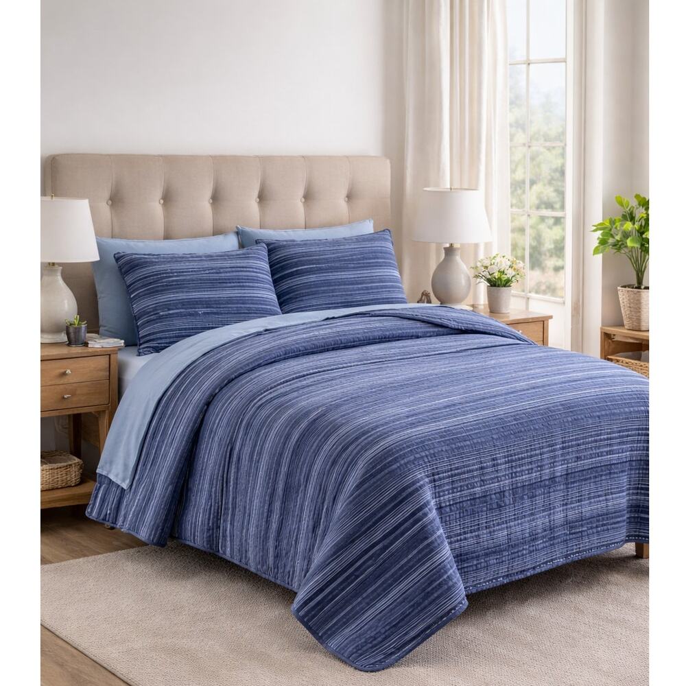 Bearpaw Flint Full/Queen Navy Quilt Set 3-Piece New in Package